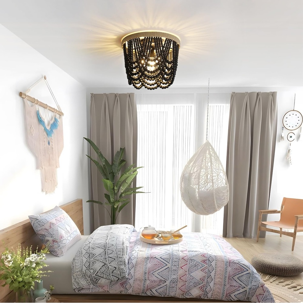 Lighting Bohemian Chandelier Handmade Beaded Chandelier Vintage Hemp Rope Woven - Picture 8 of 8
